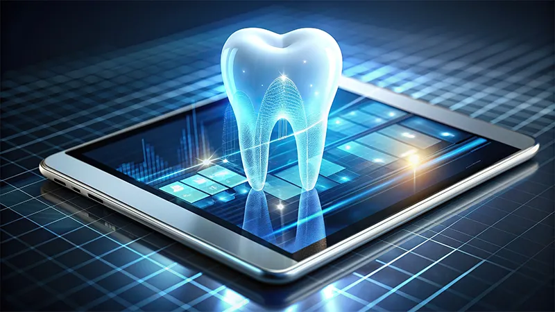Technical rendering of a tooth on a screen