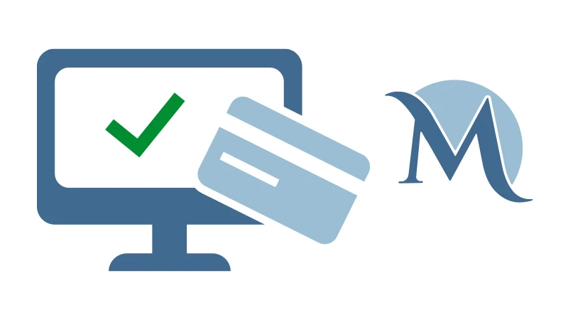 Credit card and computer terminal icons with MFD logo